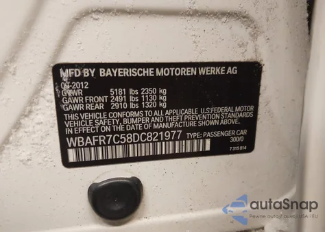 2013 BMW 535I from USA, damaged, VIN WBAFR7C58DC821977